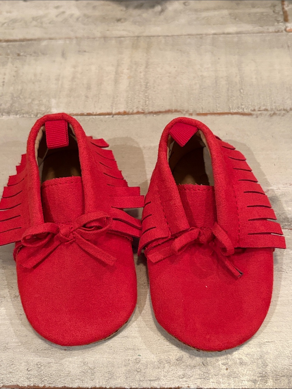Old Navy Red Fringe Bow Moccasin 3-6 Months